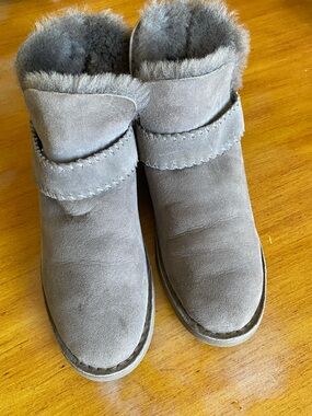 UGG Light Gray Suede Shearling Fold-Over Ankle Boots